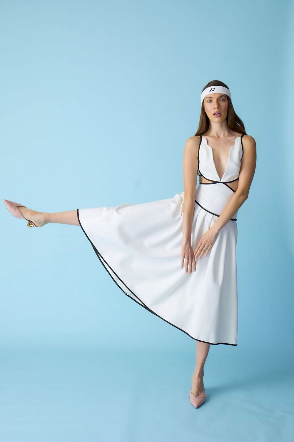 Black and white bias dress