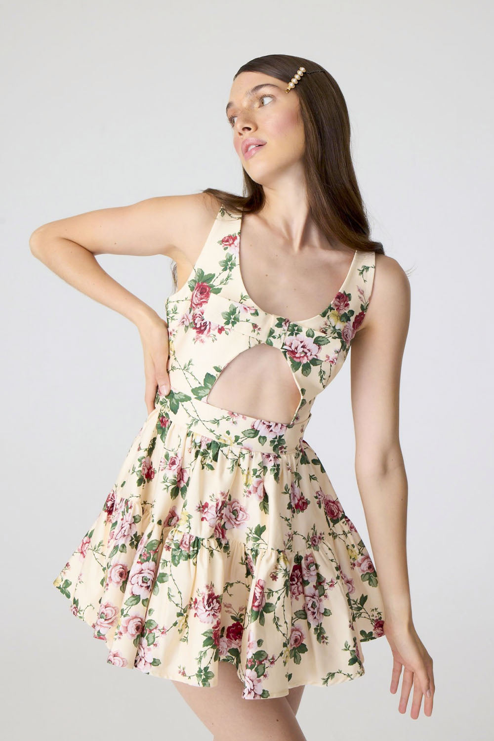 Pink and white floral bow dress