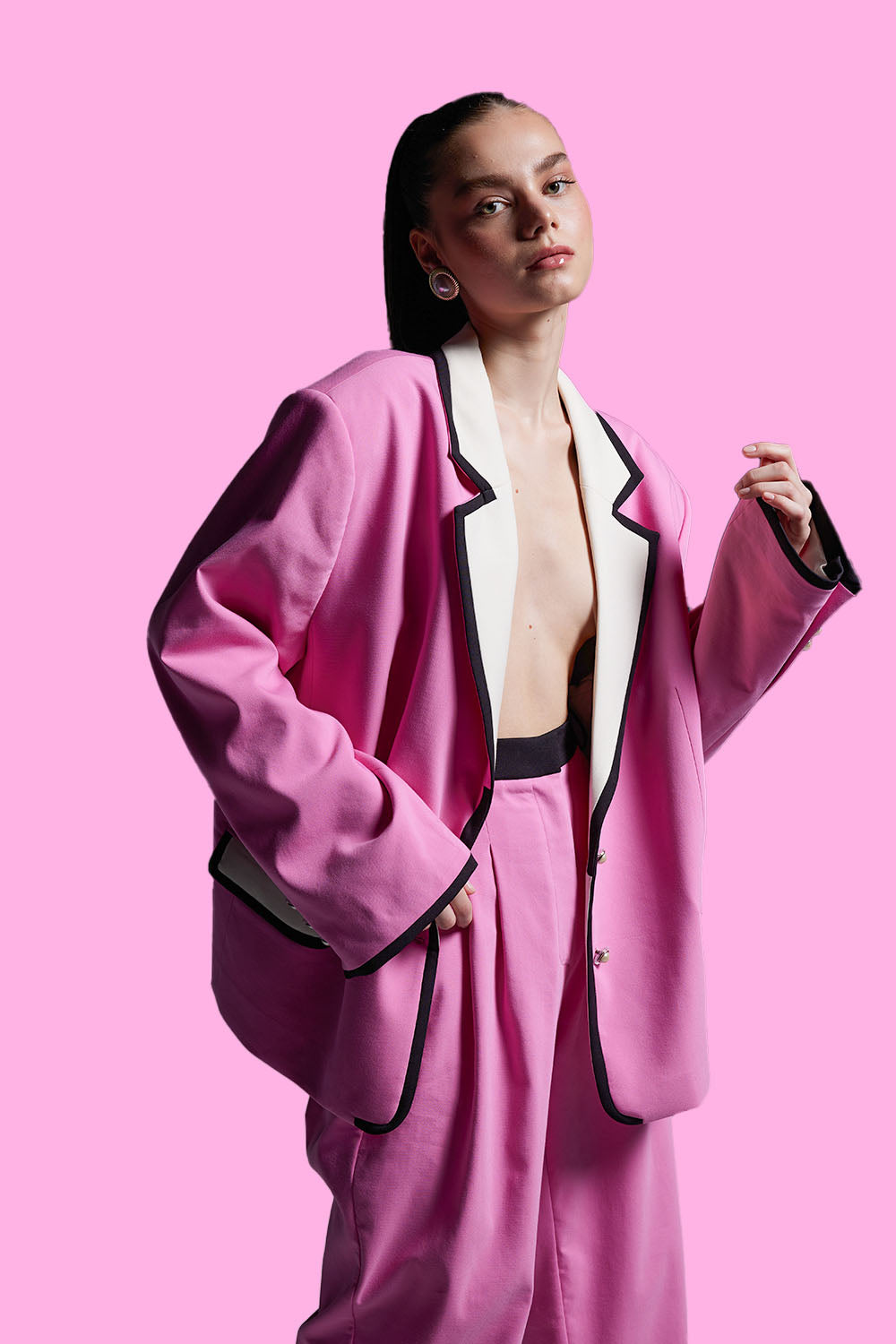 Pink Jacket With White Collardress