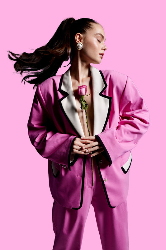 Pink Jacket With White Collardress