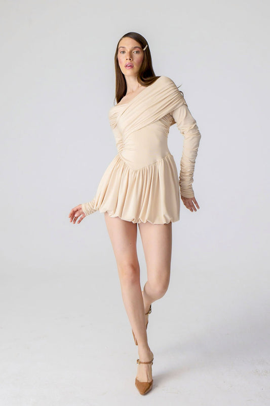 Shirred dress bone color