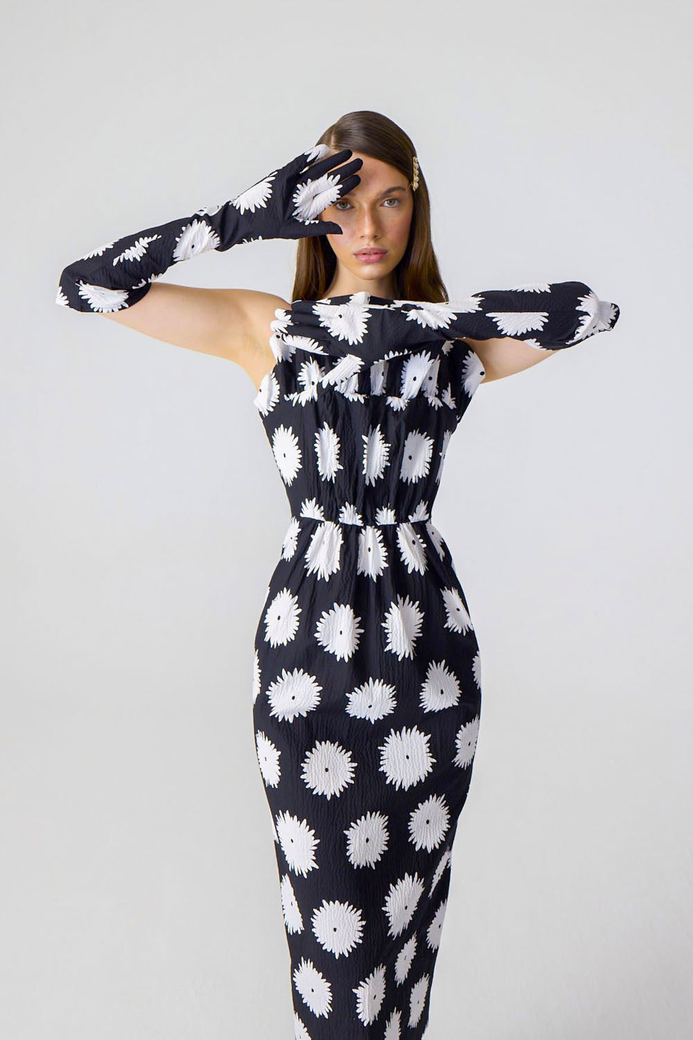 Long Floral dress black and white