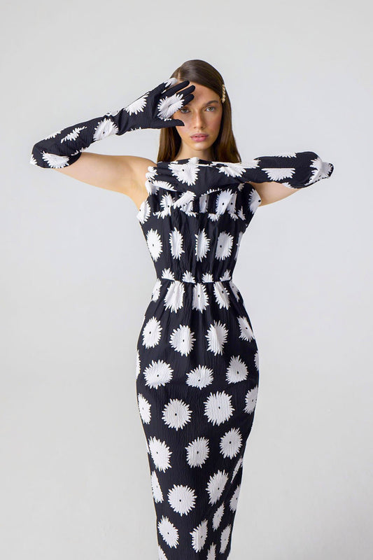 Long Floral dress black and white