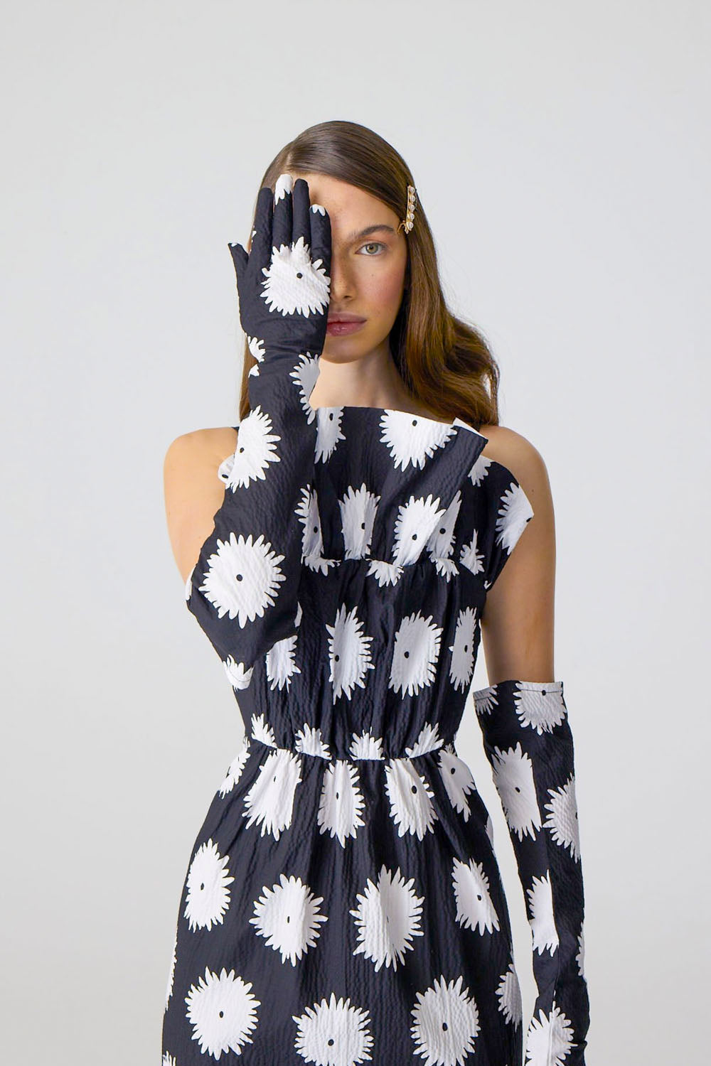 Long Floral dress black and white